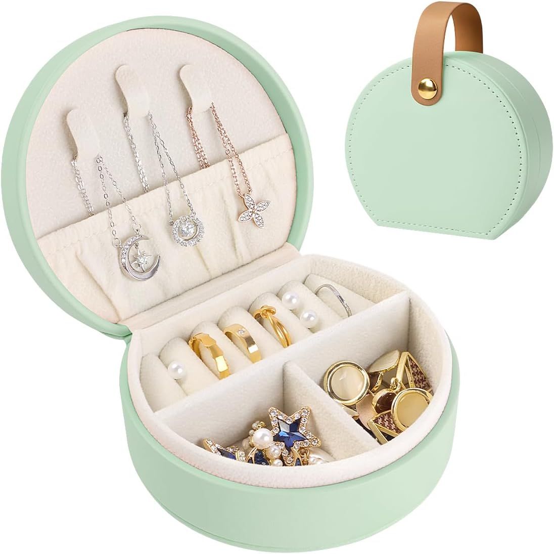 Travel Jewelry Box PU Leather 5 Compartments Bright Green
