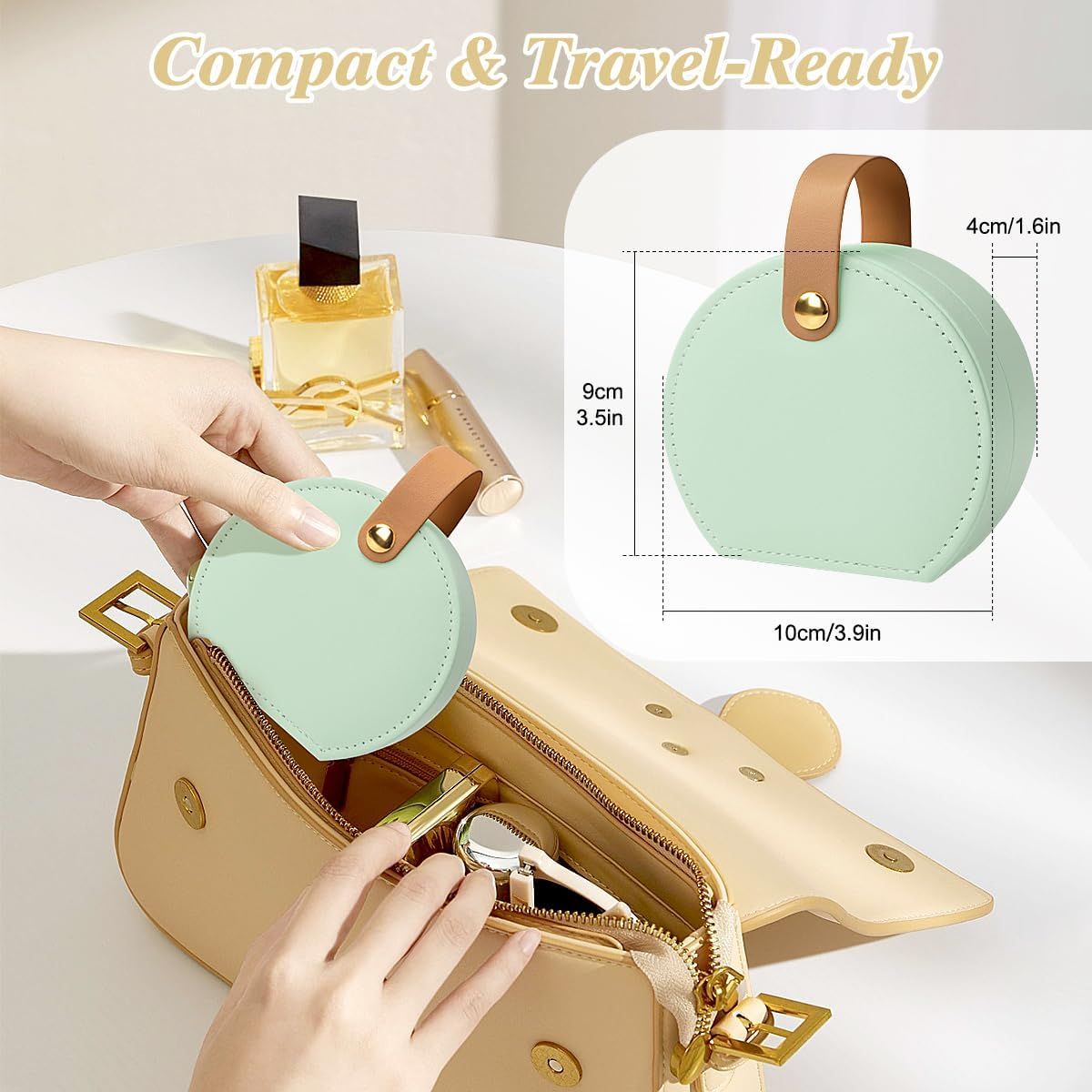 Travel Jewelry Box PU Leather 5 Compartments Bright Green