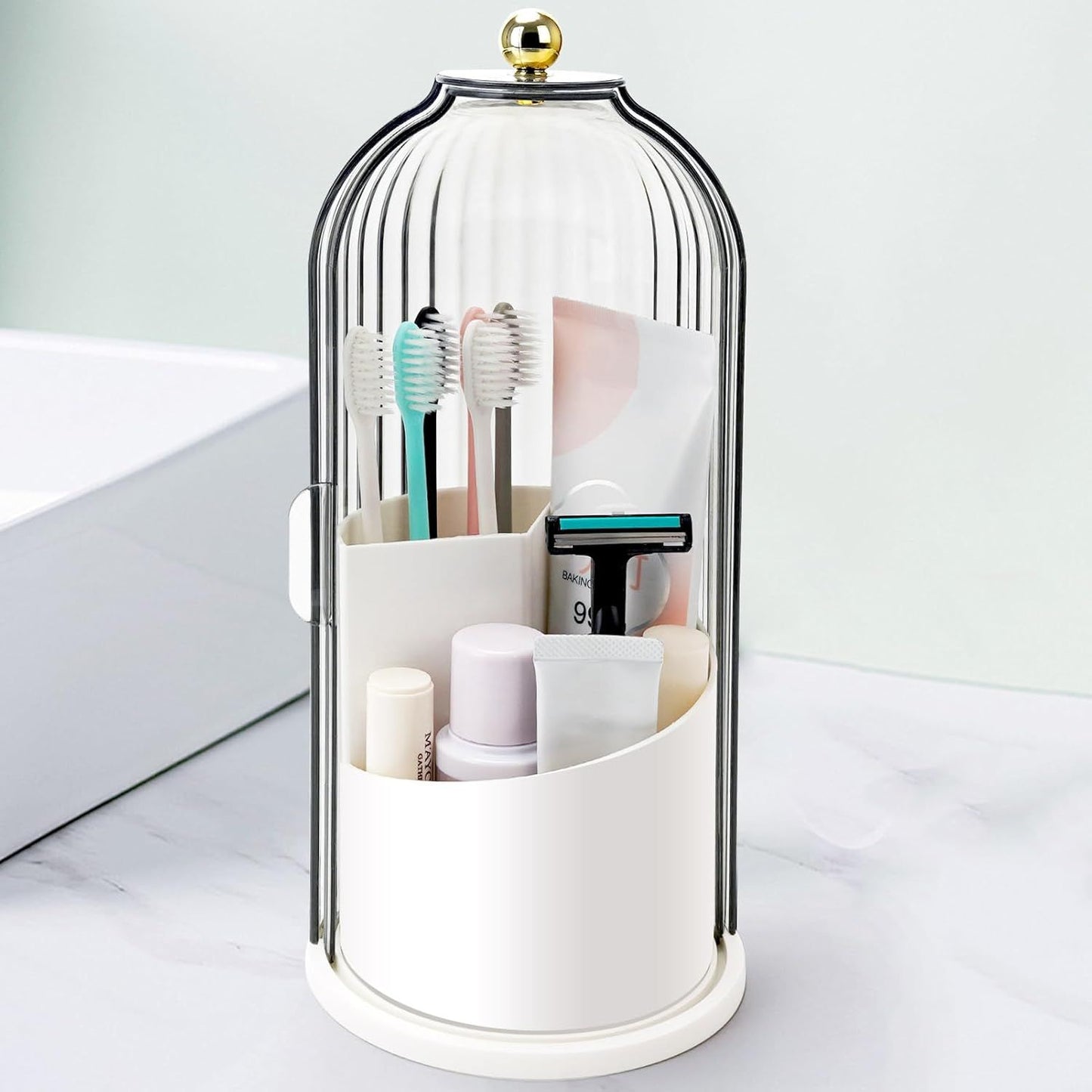 Swivel Toothbrush Holder with Sliding Lid 3 Compartments
