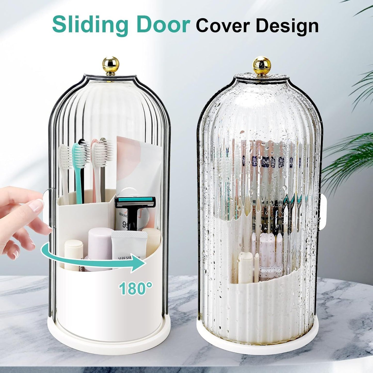 Swivel Toothbrush Holder with Sliding Lid 3 Compartments