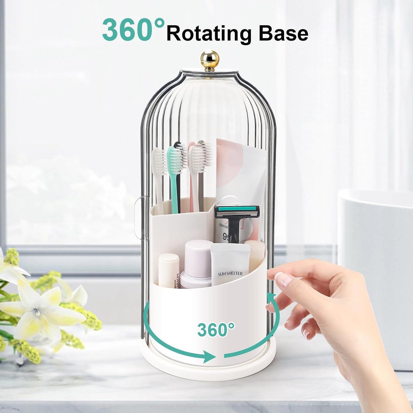Swivel Toothbrush Holder with Sliding Lid 3 Compartments