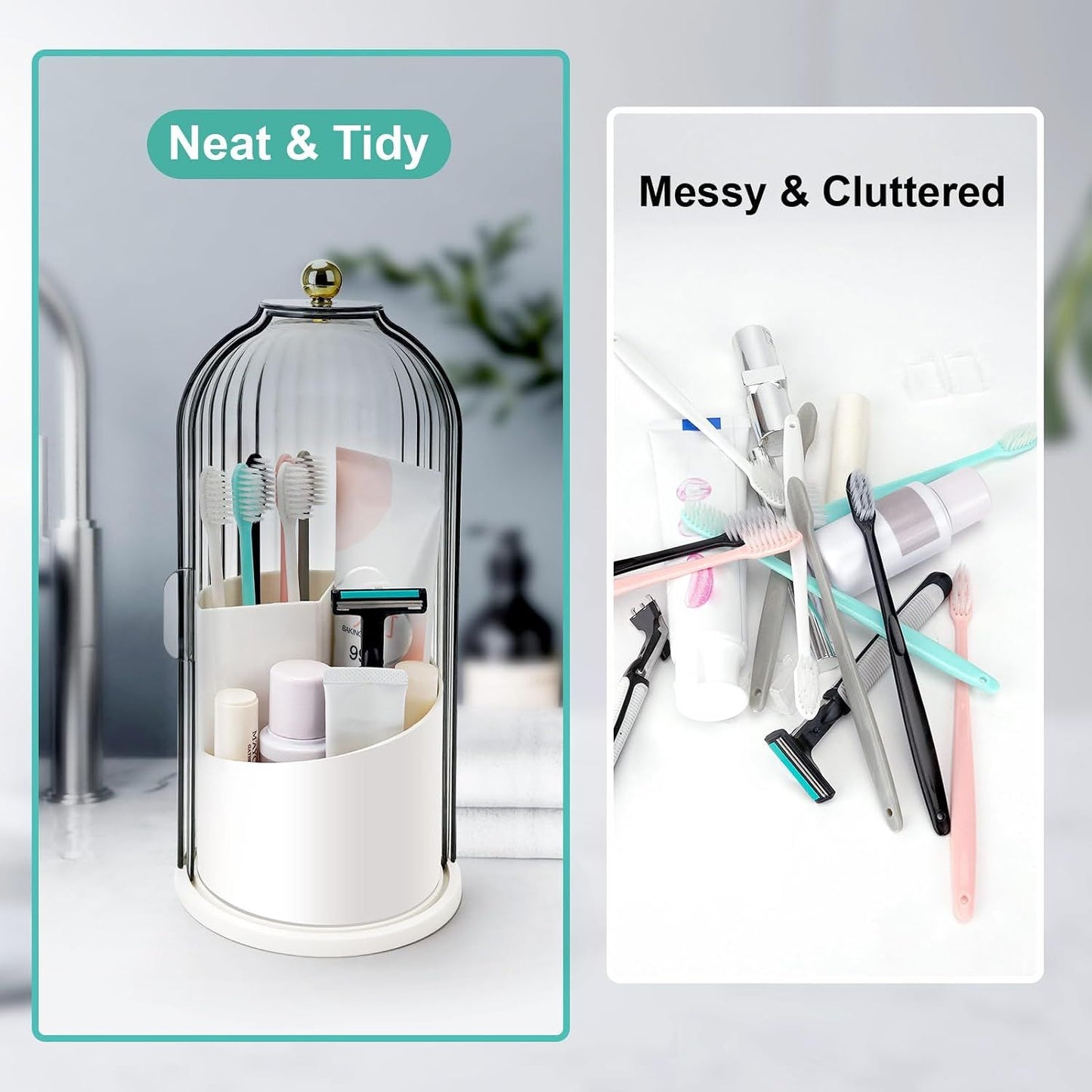 Swivel Toothbrush Holder with Sliding Lid 3 Compartments