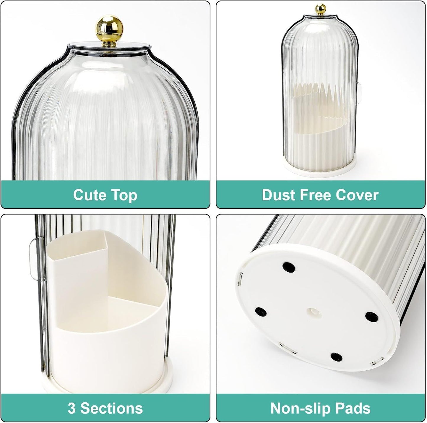 Swivel Toothbrush Holder with Sliding Lid 3 Compartments