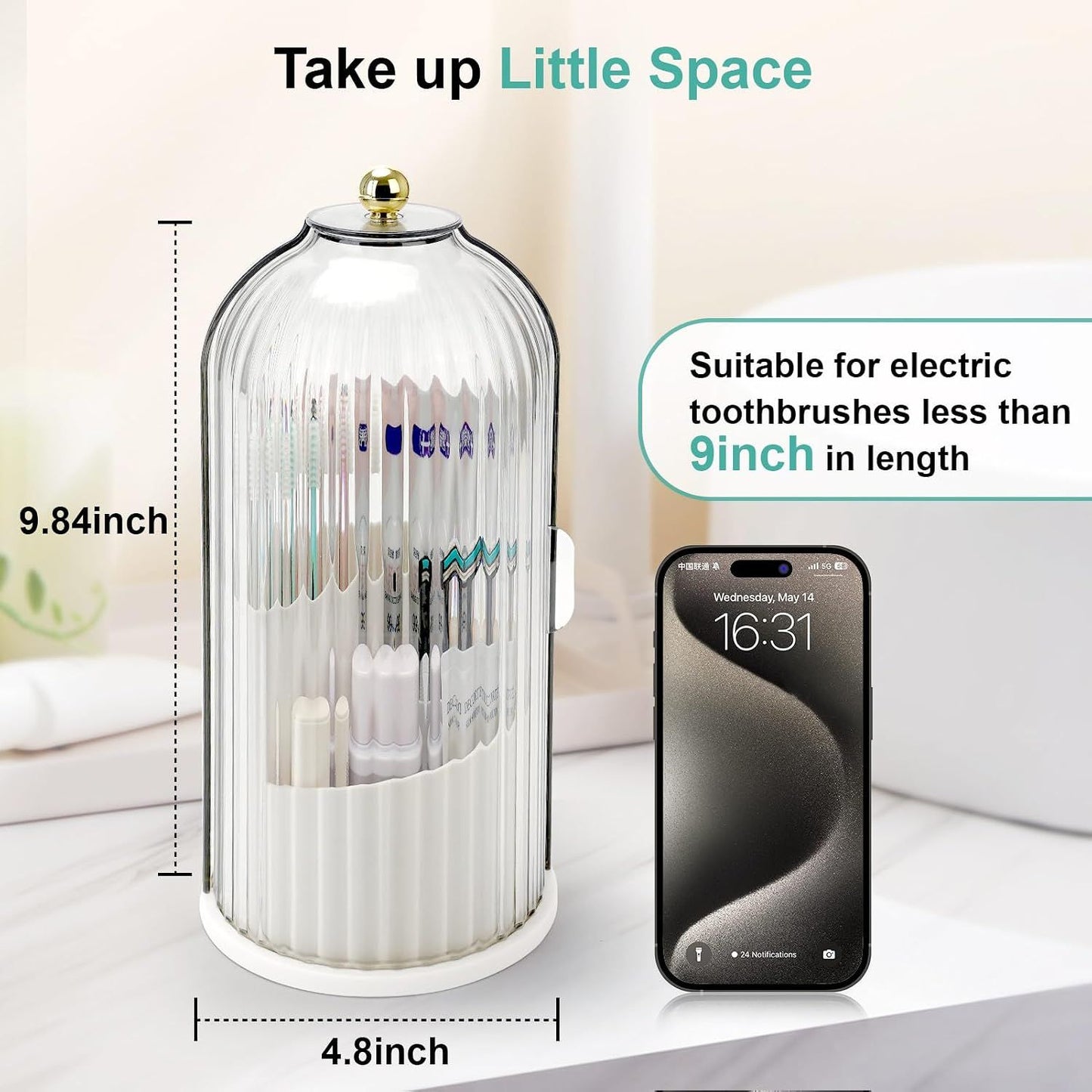Swivel Toothbrush Holder with Sliding Lid 3 Compartments