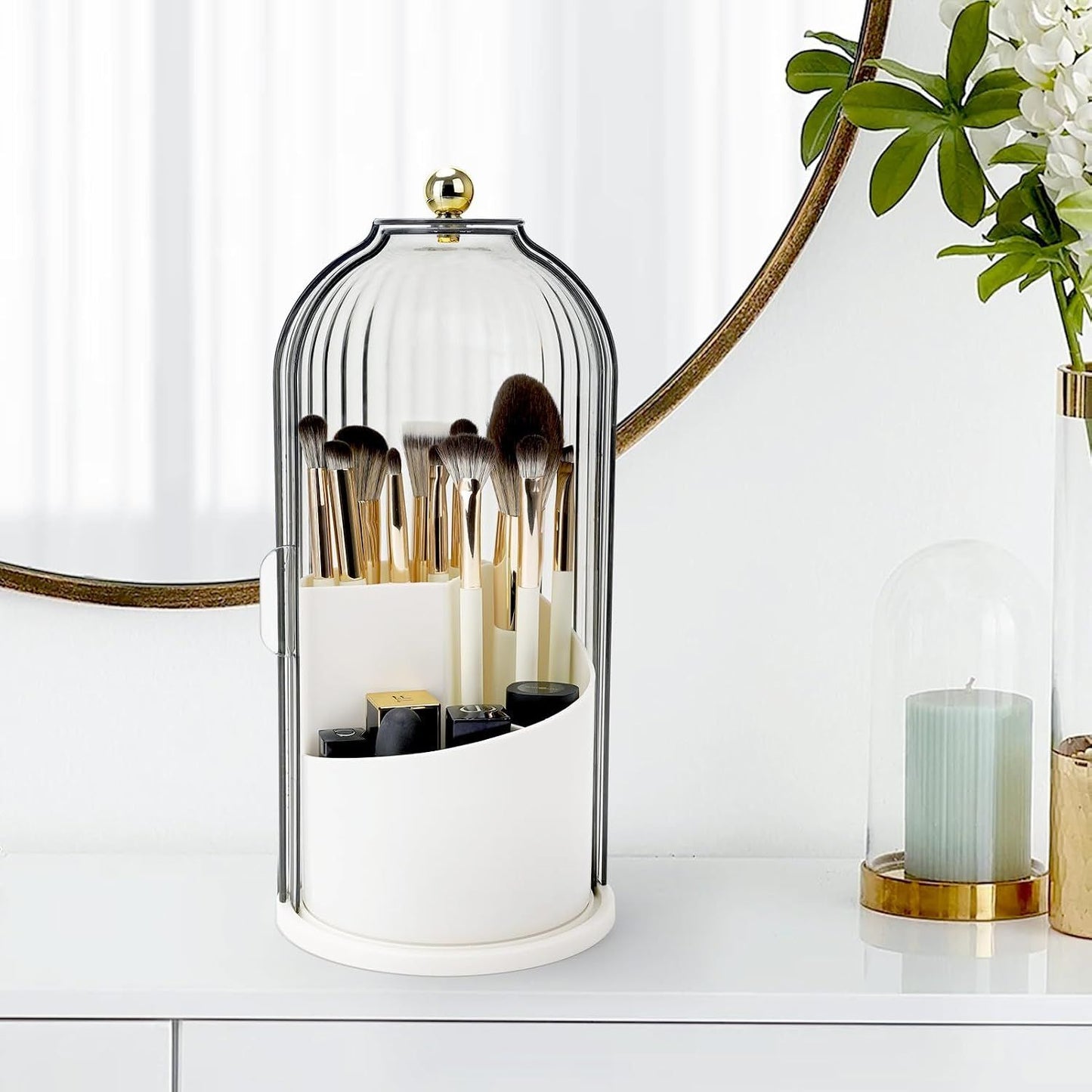 Swivel Toothbrush Holder with Sliding Lid 3 Compartments