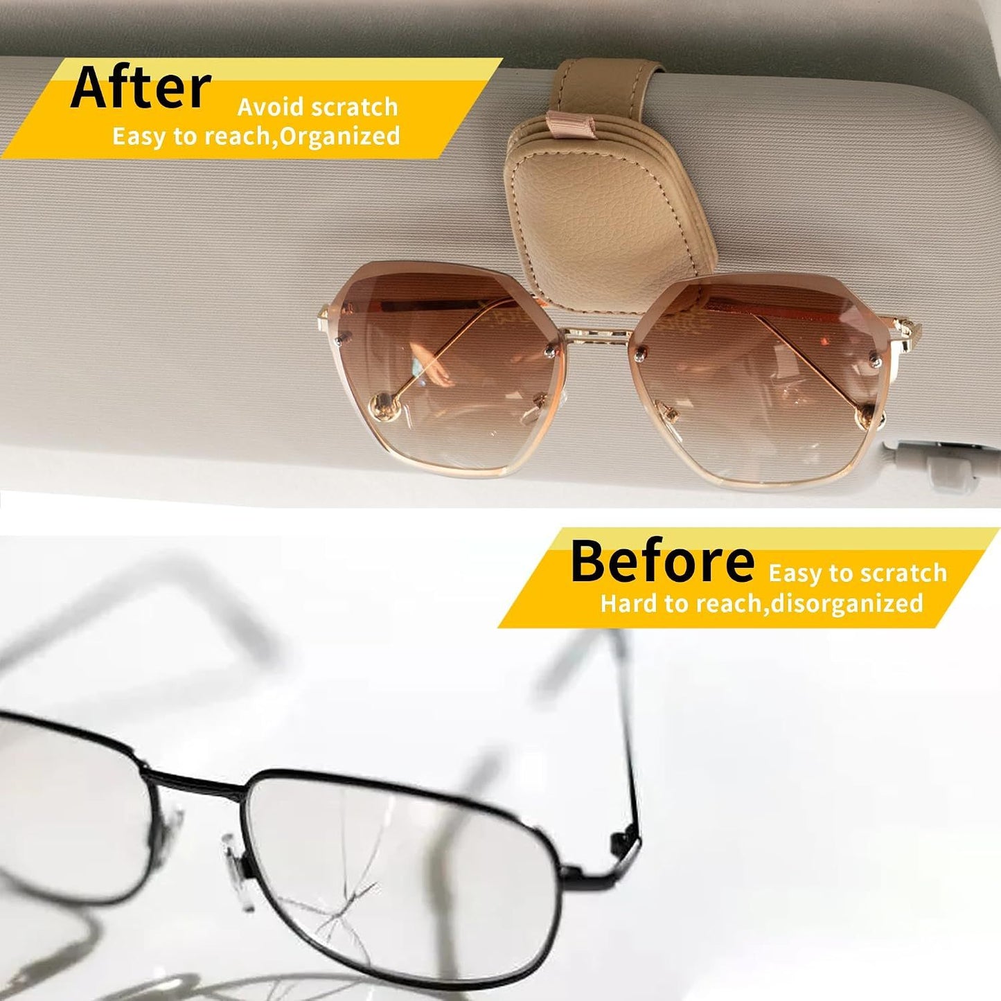 2 Piece Magnetic Sunglasses Holder for Car Sun Visor Beige