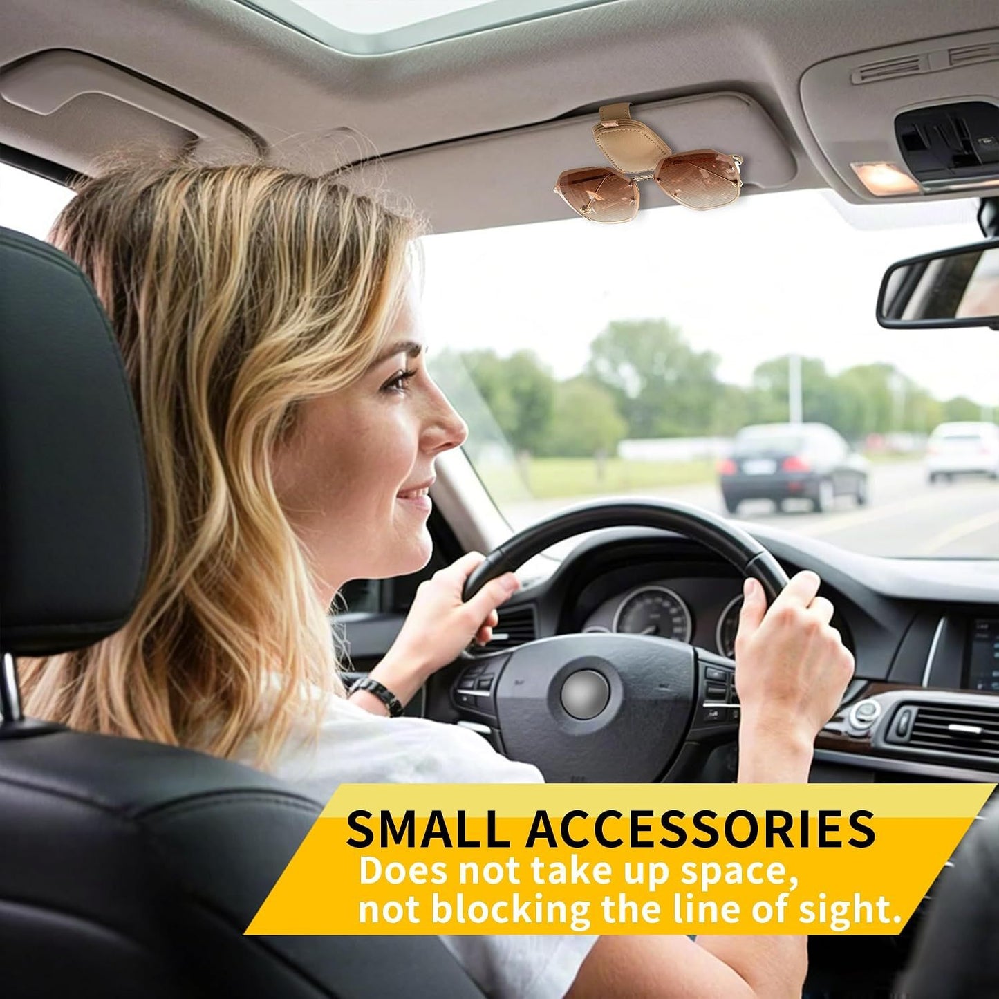 2 Piece Magnetic Sunglasses Holder for Car Sun Visor Beige