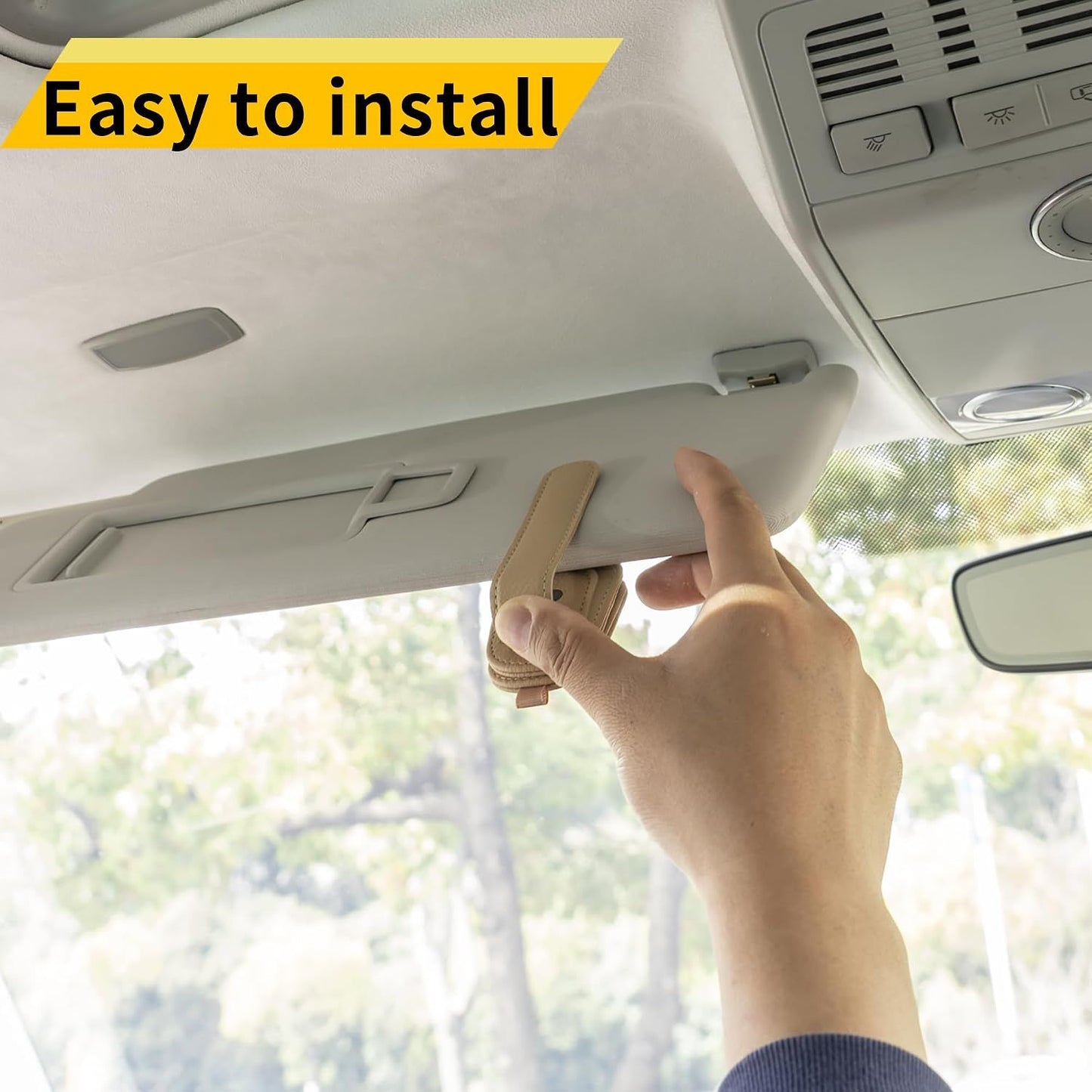 2 Piece Magnetic Sunglasses Holder for Car Sun Visor Beige