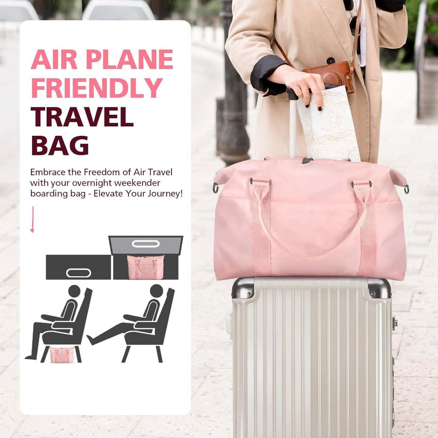 Waterproof Travel Duffle Bag with Trolley Sleeve Pink