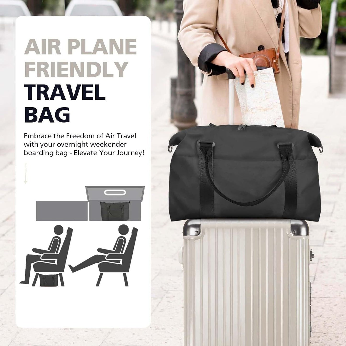 Waterproof Travel Duffle Bag with Trolley Sleeve Black