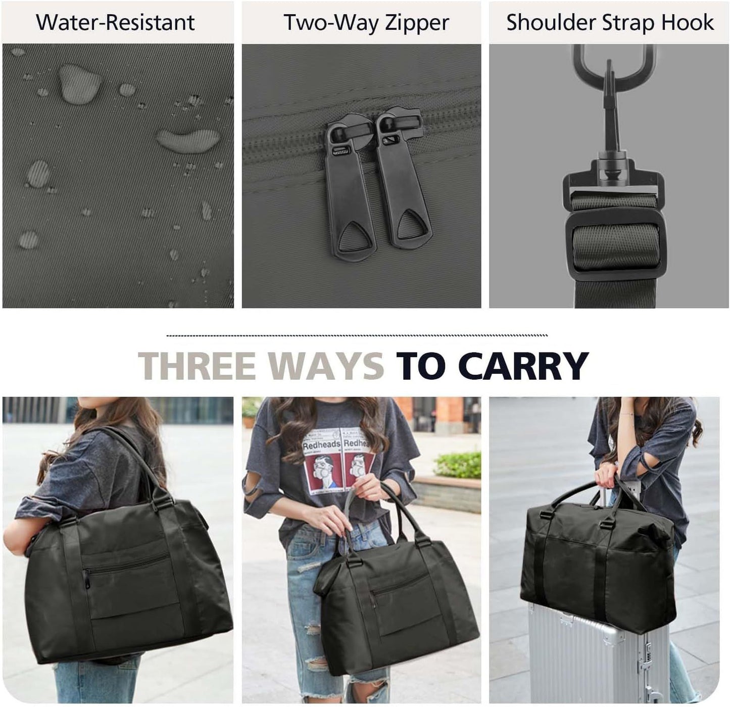 Waterproof Travel Duffle Bag with Trolley Sleeve Black
