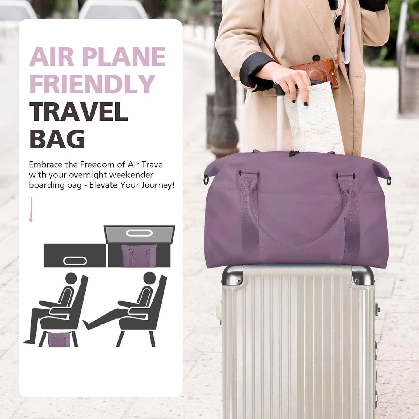 Waterproof Travel Duffle Bag with Trolley Sleeve Purple