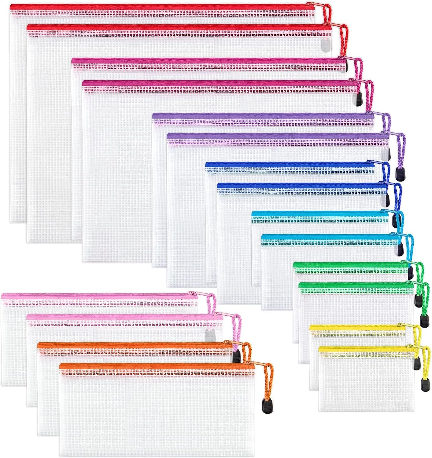 18 Piece Mesh Zipper Pouches 8 Sizes 9 Colors