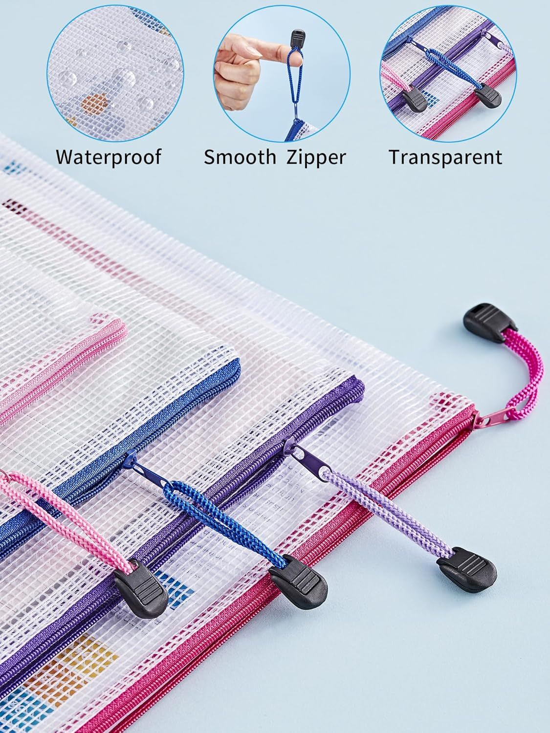 18 Piece Mesh Zipper Pouches 8 Sizes 9 Colors