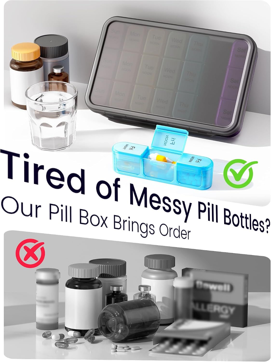7 Day Pill Box 3 Compartments per Day Black