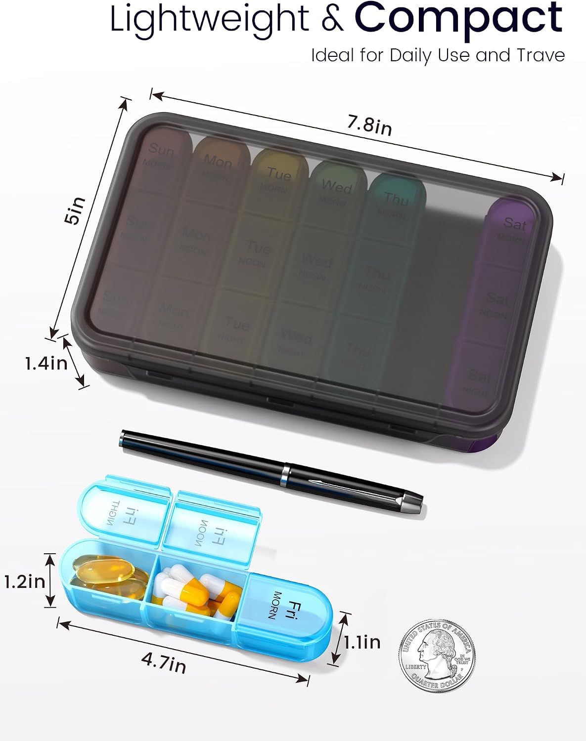7 Day Pill Box 3 Compartments per Day Black