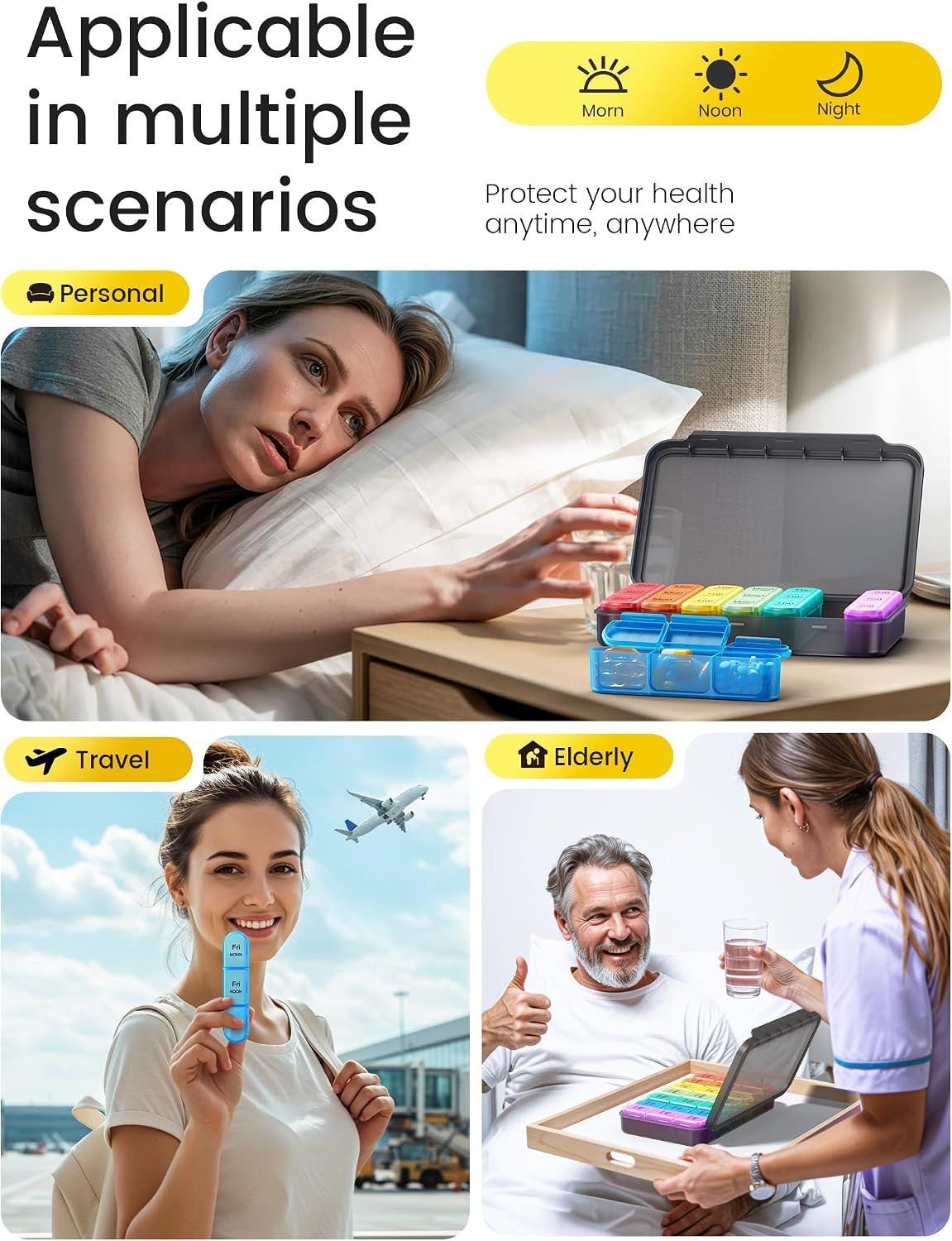 7 Day Pill Box 3 Compartments per Day Black
