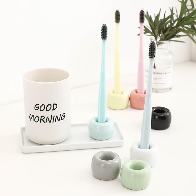 6 Piece Ceramic Toothbrush Holder Set 6 Colors, 4 x 4 cm