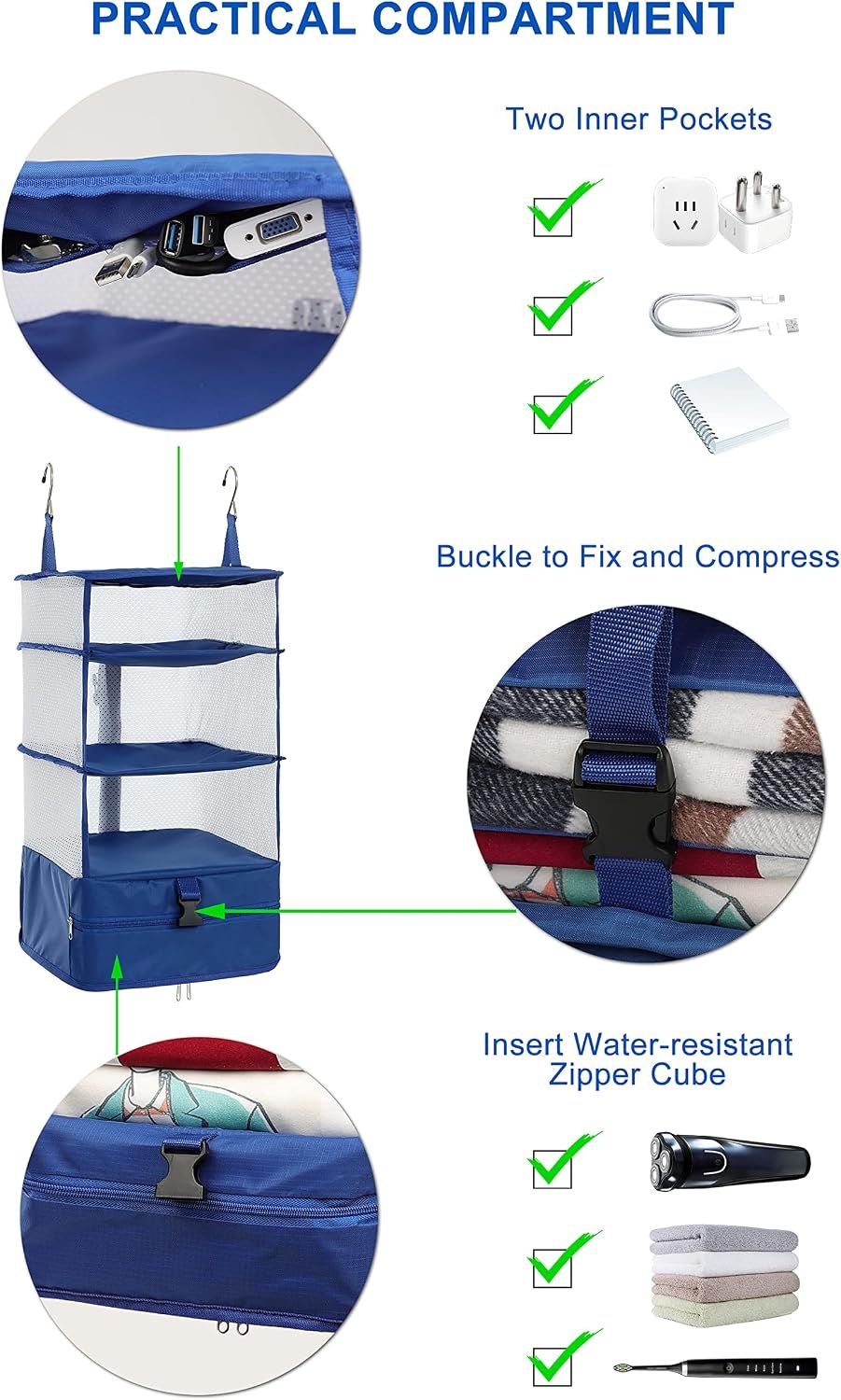Hanging Packing Cube Clothing Organizer Black, 30 x 30 x 61 cm