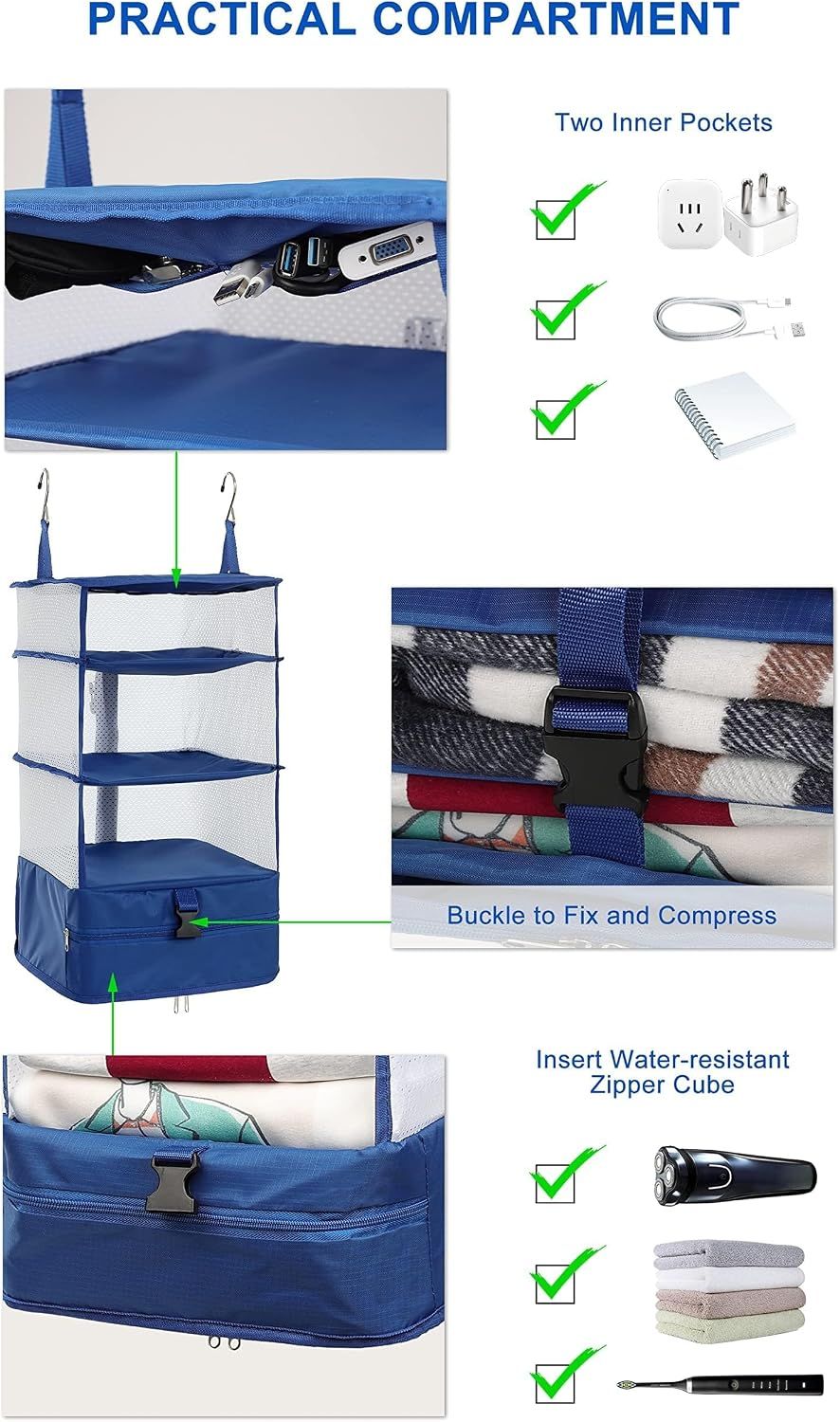 Hanging Packing Cube Clothing Organizer Beige, 30 x 30 x 61 cm