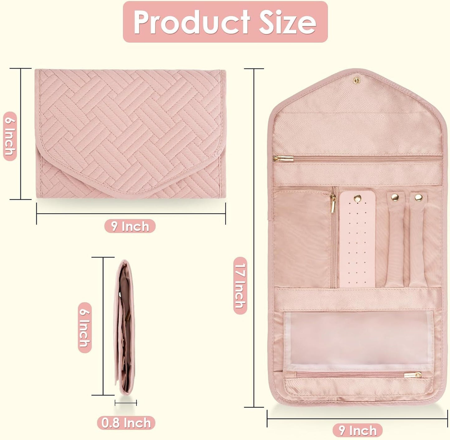 Foldable Travel Jewelry Organizer Pink, 43 x 23 cm