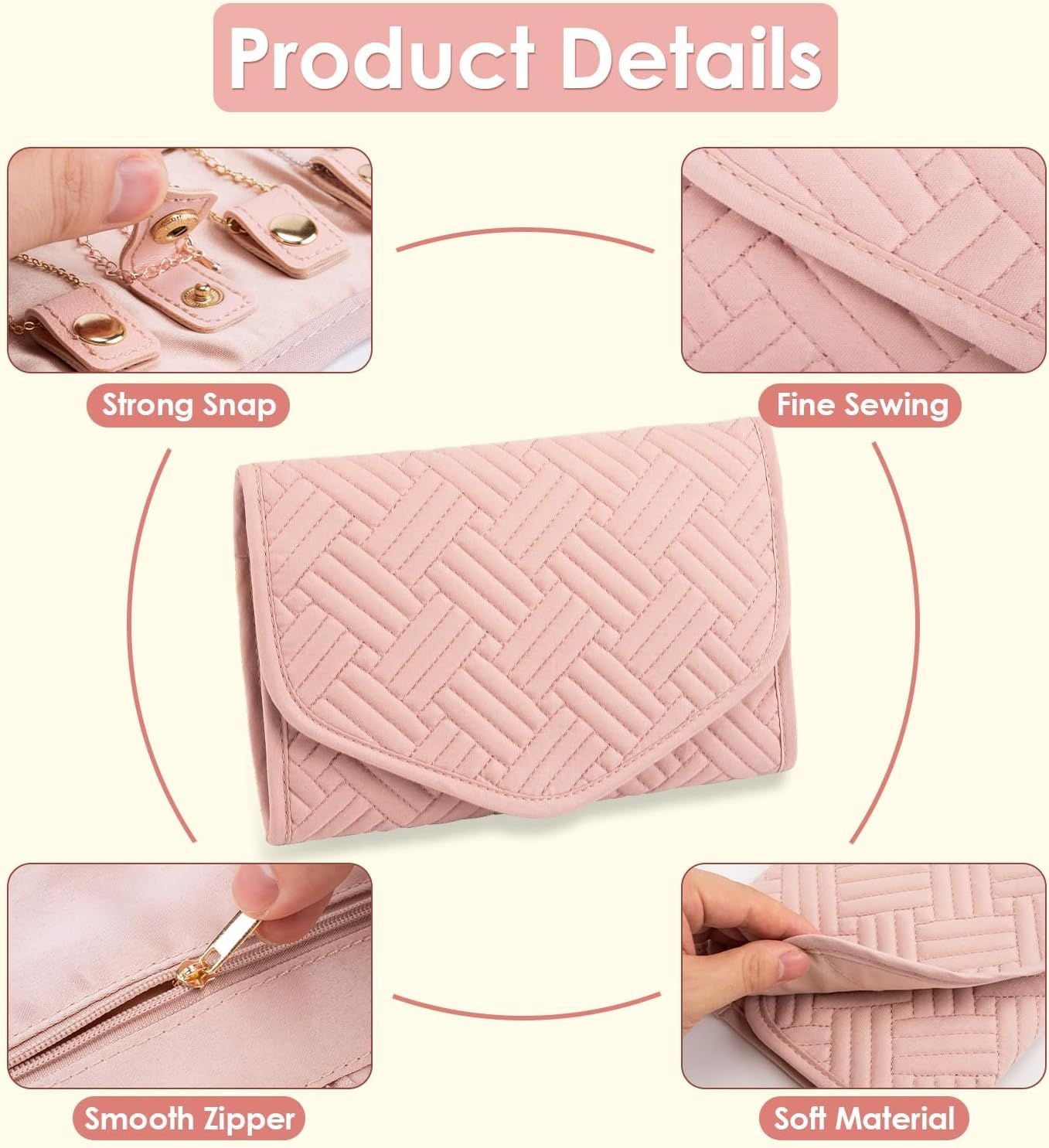 Foldable Travel Jewelry Organizer Pink, 43 x 23 cm