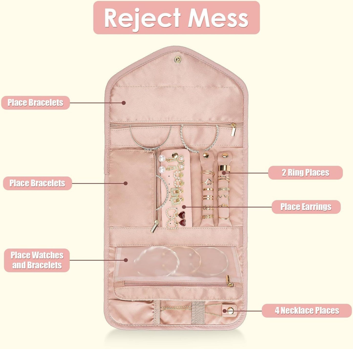 Foldable Travel Jewelry Organizer Pink, 43 x 23 cm