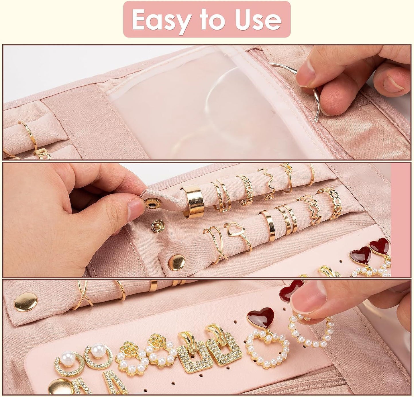 Foldable Travel Jewelry Organizer Pink, 43 x 23 cm