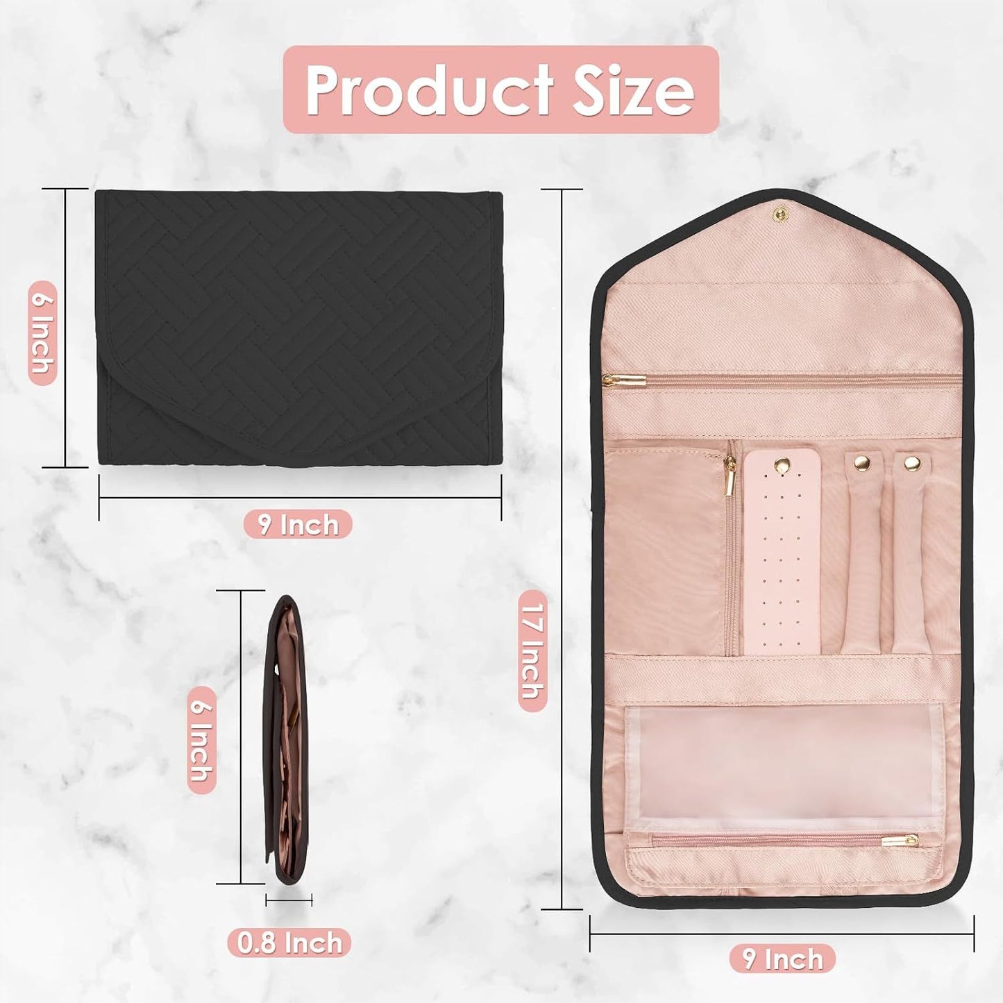 Foldable Travel Jewelry Organizer Black, 43 x 23 cm