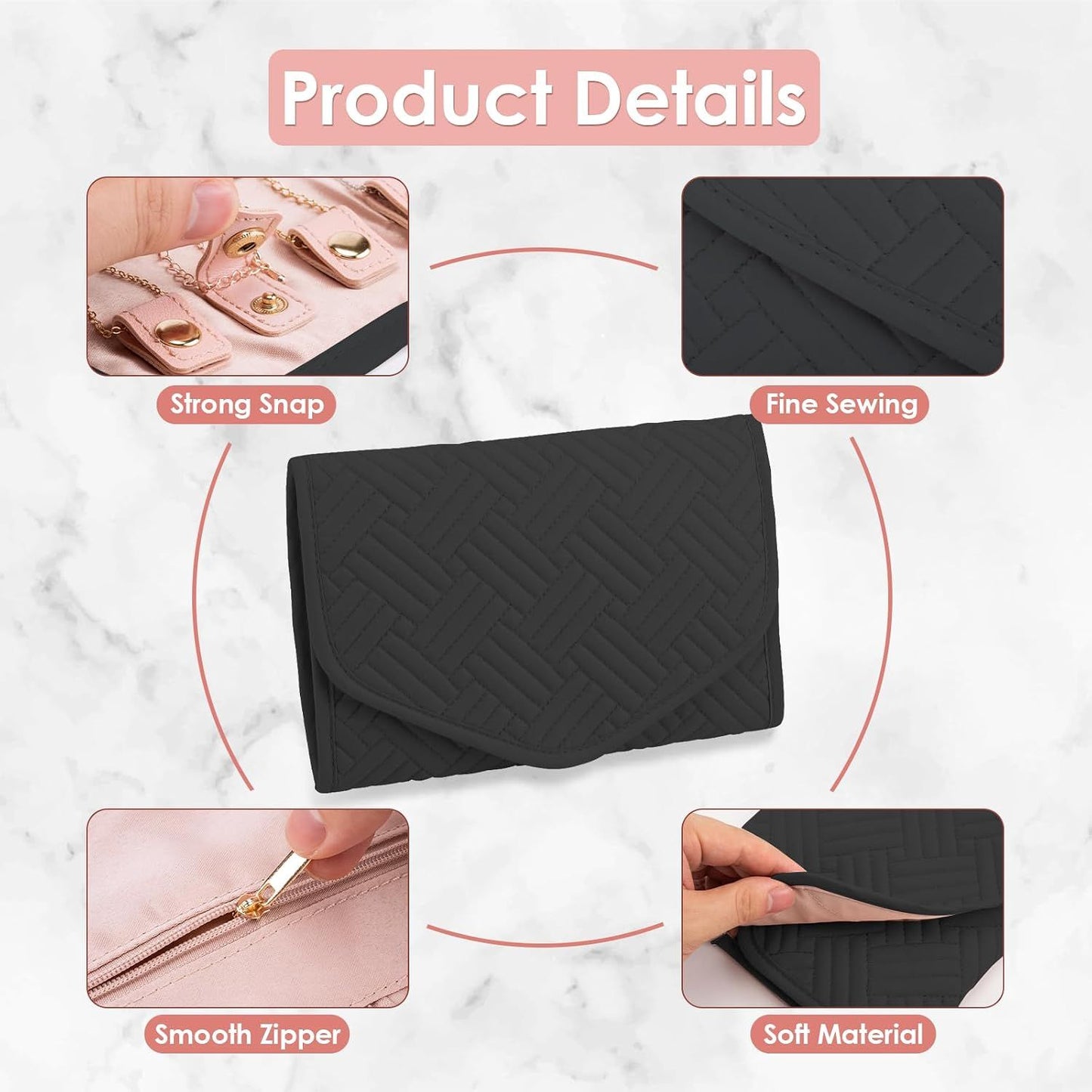 Foldable Travel Jewelry Organizer Black, 43 x 23 cm