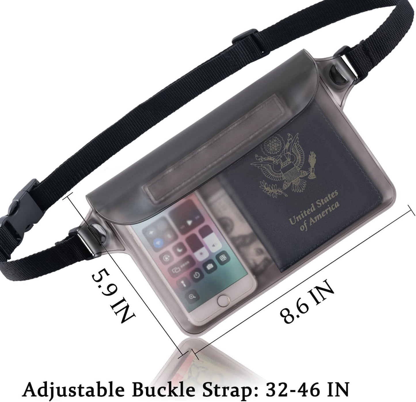 2 Piece Waterproof Waist Bag Set Adjustable Black