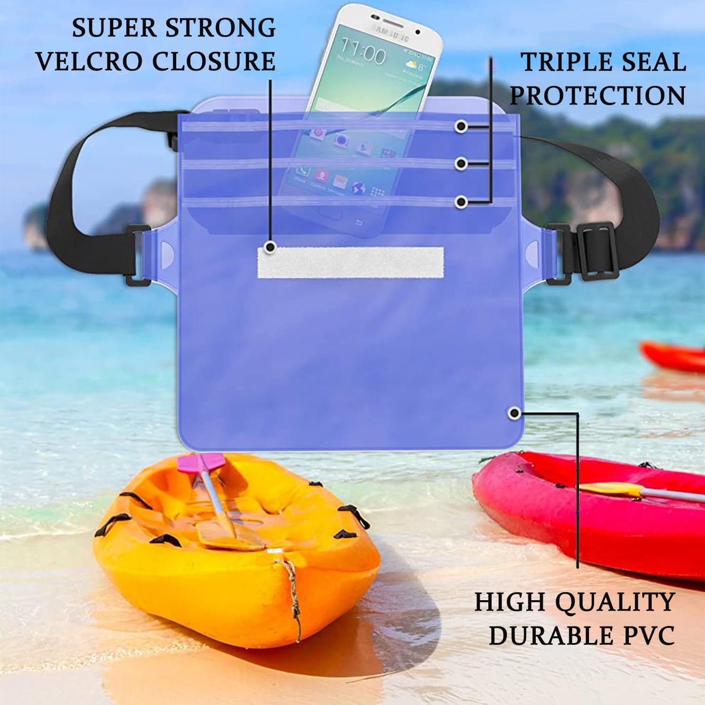2 Piece Waterproof Waist Bag Set Adjustable Black