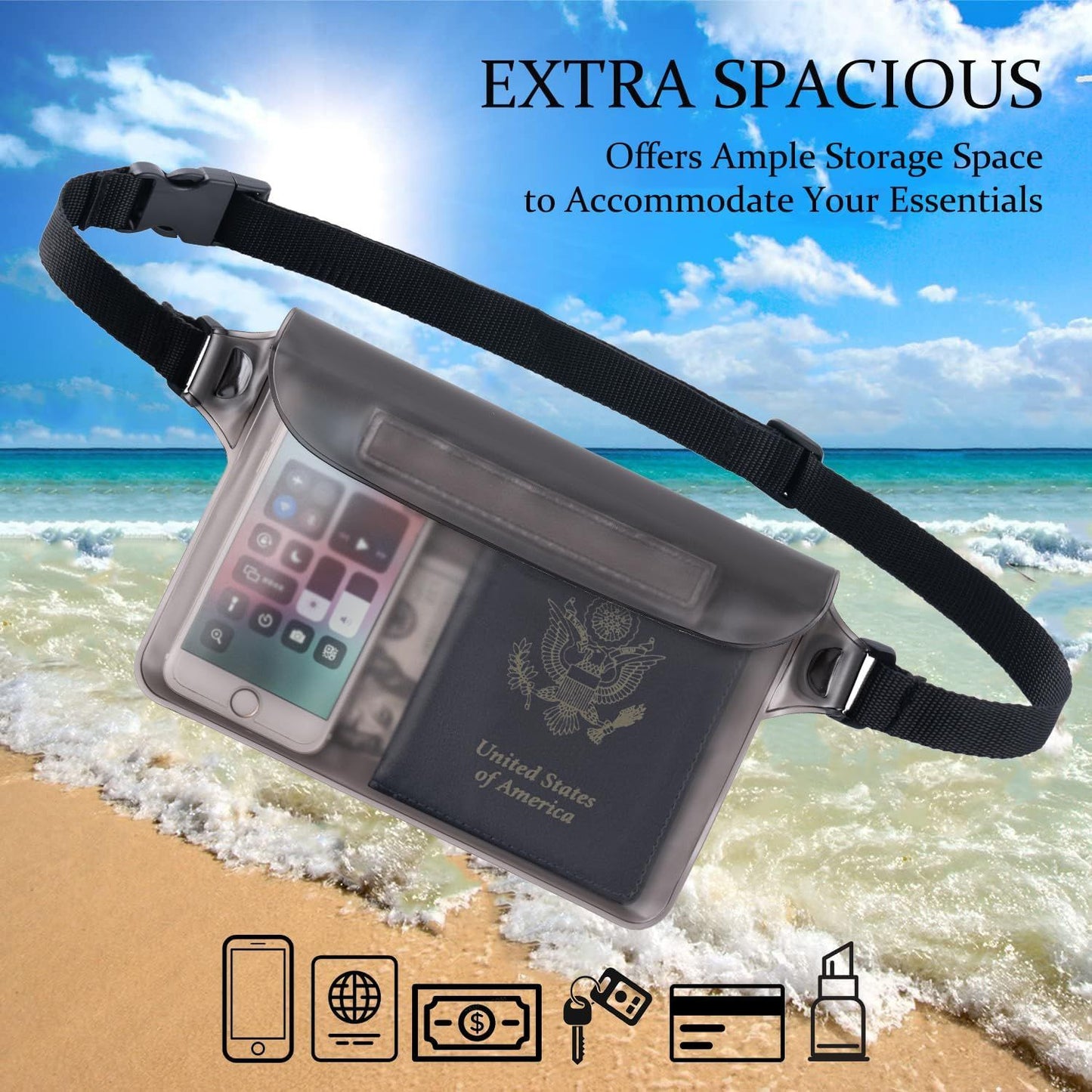2 Piece Waterproof Waist Bag Set Adjustable Black
