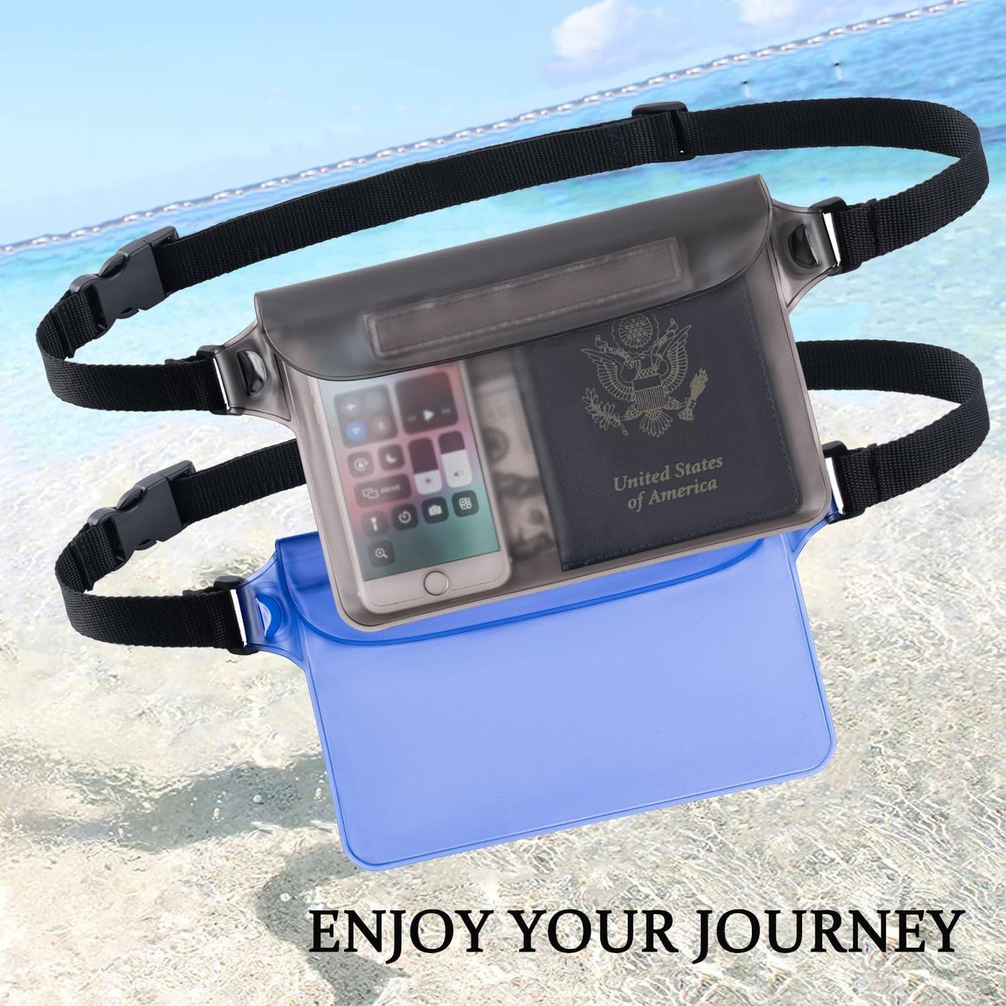 2 Piece Waterproof Waist Bag Set Adjustable Black