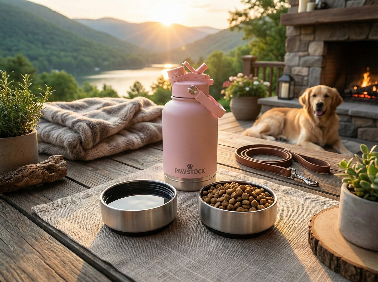Pawstock 3-in-1 Insulated Dog Water Bottle with Dual Bowls – 1L Stainless Steel Travel Bottle - Gray