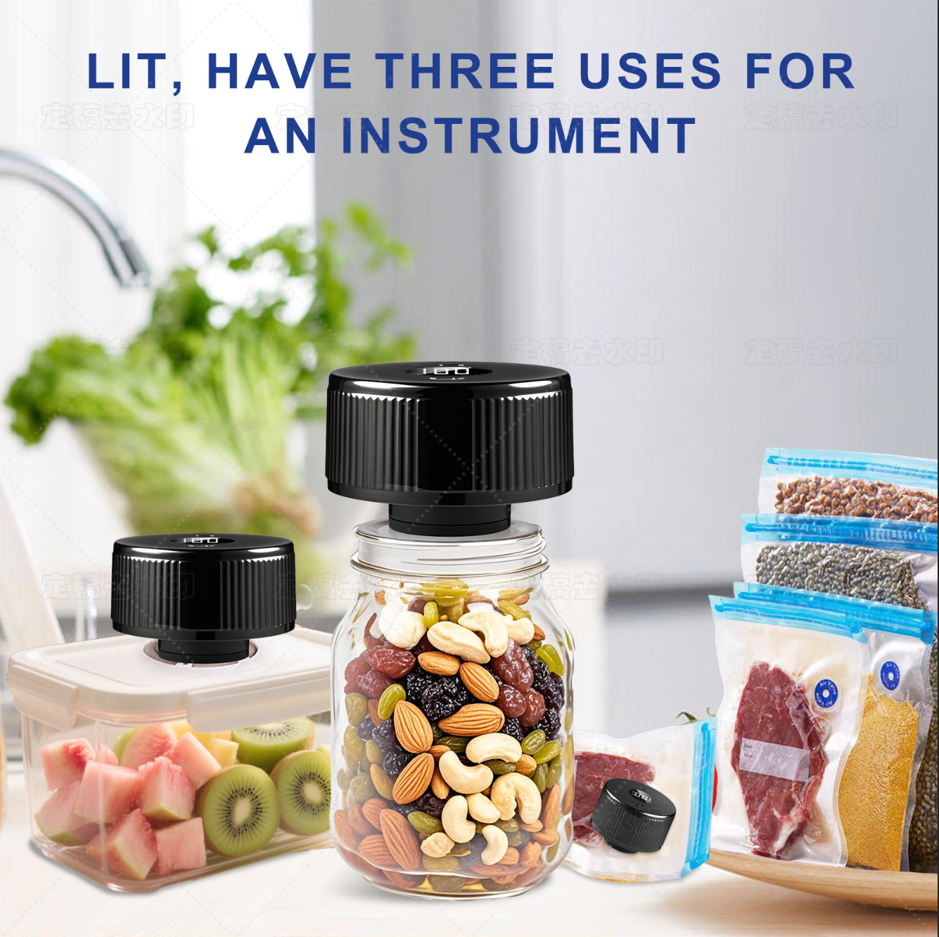 Portable Mason Jar Vacuum Sealer Black, Rechargeable Electric Jar Sealer with LED Display, One-Touch Operation, Type-C Charging, for Mason Jars, Vacuum Bags & Lunch Boxes