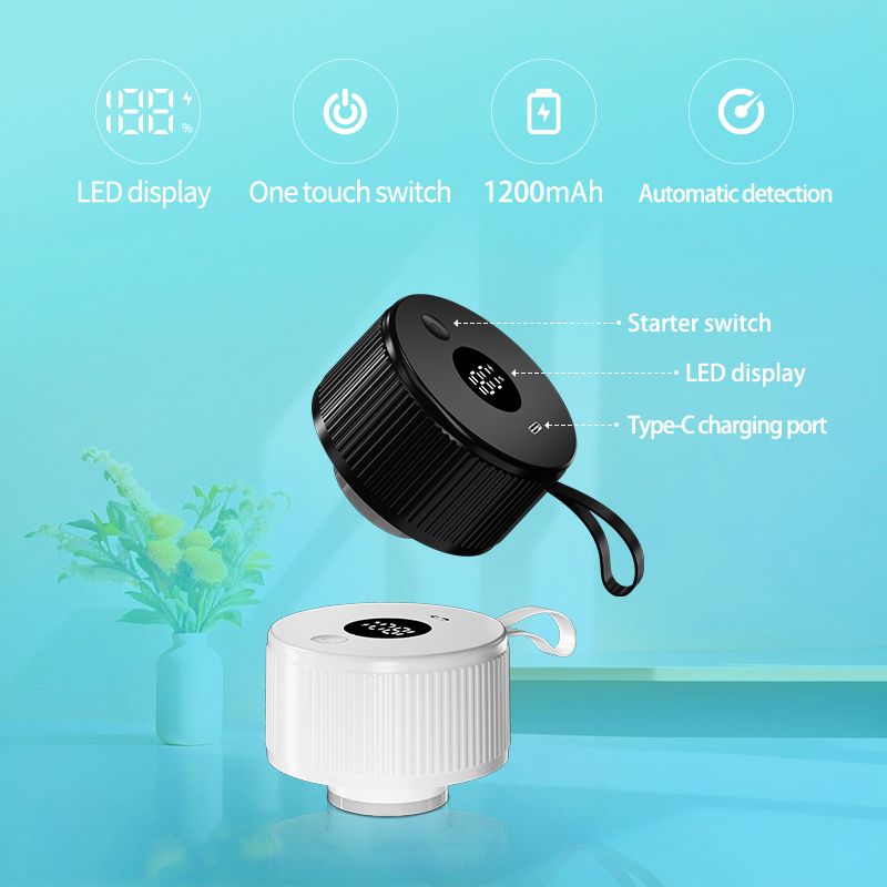 Portable Mason Jar Vacuum Sealer White, Rechargeable Electric Jar Sealer with LED Display, One-Touch Operation, Type-C Charging, for Mason Jars, Vacuum Bags & Lunch Boxes