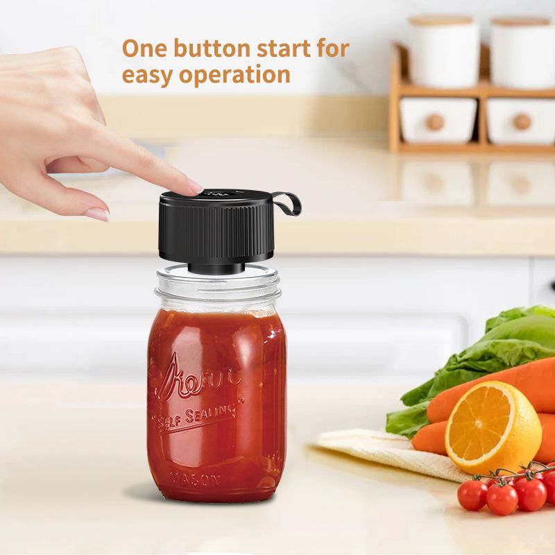 Portable Mason Jar Vacuum Sealer White, Rechargeable Electric Jar Sealer with LED Display, One-Touch Operation, Type-C Charging, for Mason Jars, Vacuum Bags & Lunch Boxes