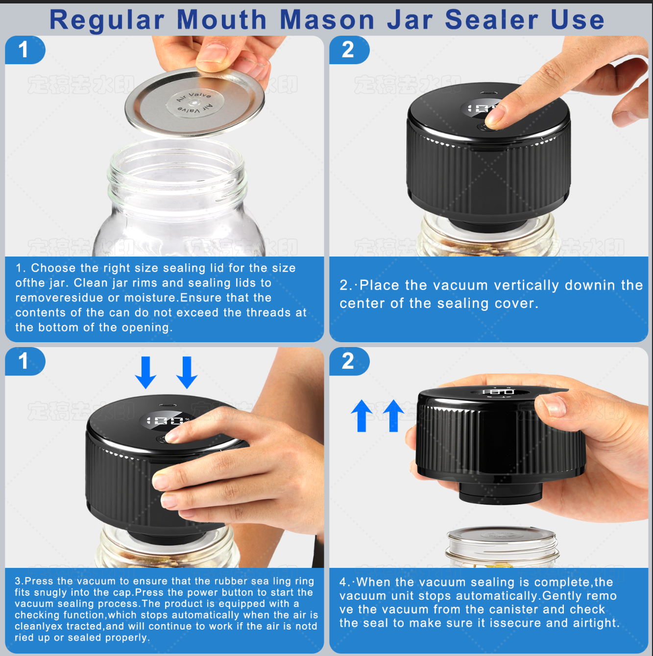 Portable Mason Jar Vacuum Sealer White, Rechargeable Electric Jar Sealer with LED Display, One-Touch Operation, Type-C Charging, for Mason Jars, Vacuum Bags & Lunch Boxes