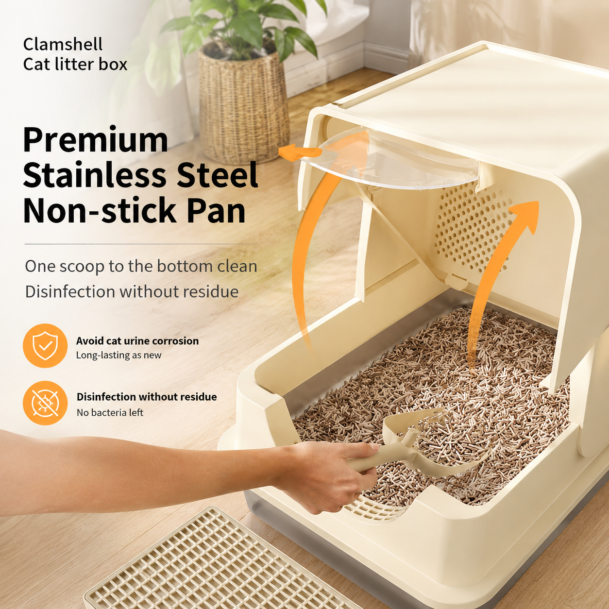 Black Large Stainless Steel Cat Litter Box, Foldable Covered Cat Litter Tray with Square Top & Square Door, Front Entry Top Exit, Anti Tracking Mat, Scoop and Charcoal Filter