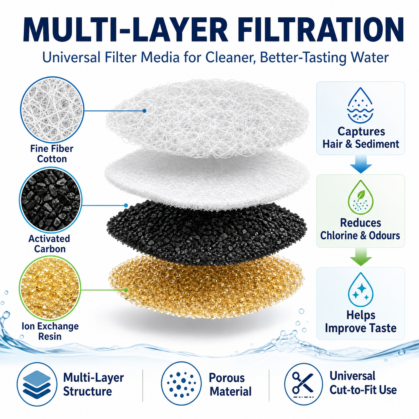 Cat Water Fountain Replacement Filters, 6 Pack Pet Fountain Filters with Activated Carbon and Sponge, Compatible with XC528 3L/101oz Automatic Cat Water Fountains