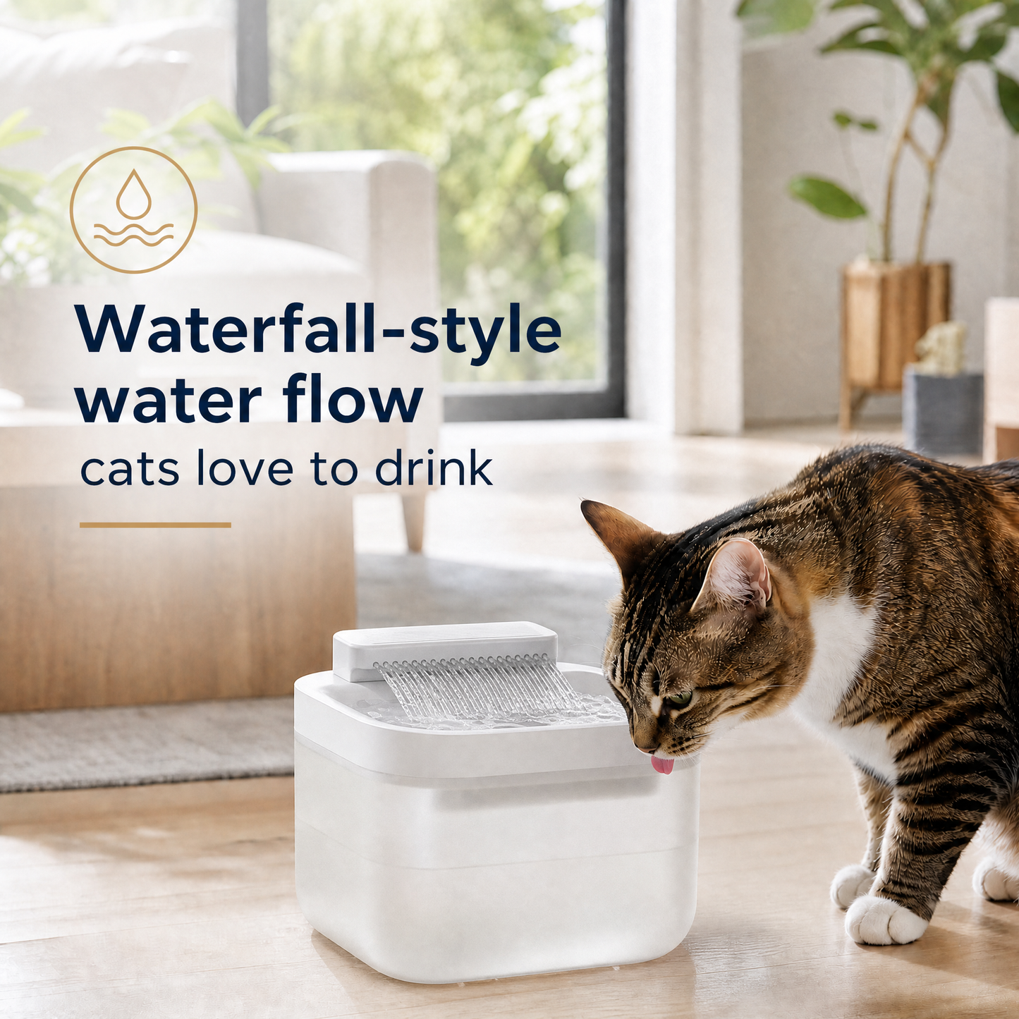 White Cat Water Fountain 3L,6 Filters Included, Wired Pet Water Dispenser for Cats & Small Dogs, Waterfall-Style Quiet Drinking Fountain with Filter, Easy-Clean ABS+PP Bowl, 5V 1A