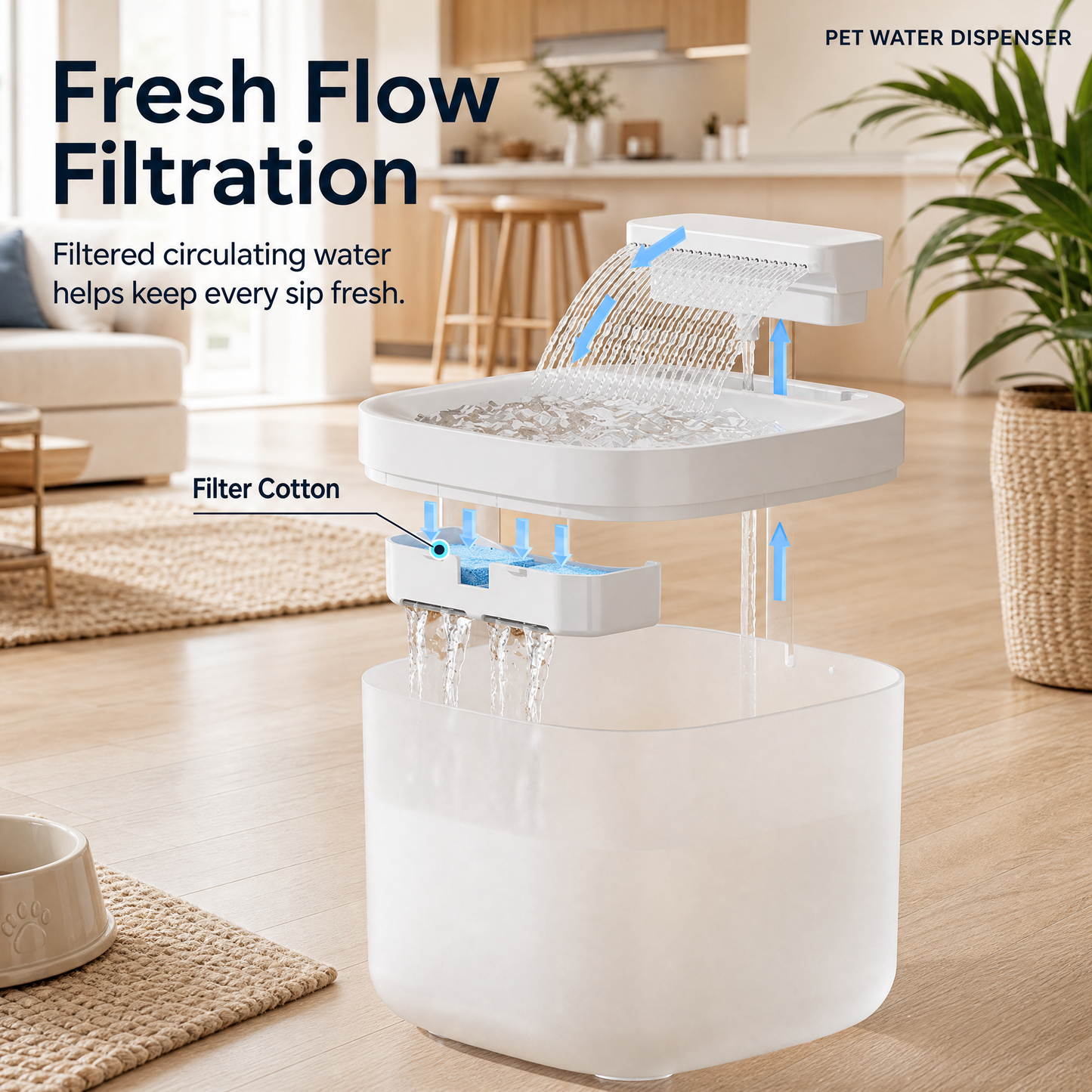 Black Cat Water Fountain 3L,6 Filter included, Wired Pet Water Dispenser for Cats & Small Dogs, Waterfall-Style Quiet Drinking Fountain with Filter, Easy-Clean ABS+PP Bowl, 5V 1A