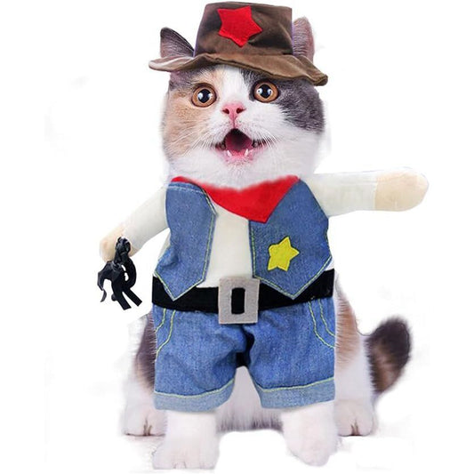 Small Dog Cowboy Costume With Hat Medium Size Western Pet Outfit (2Pcs)