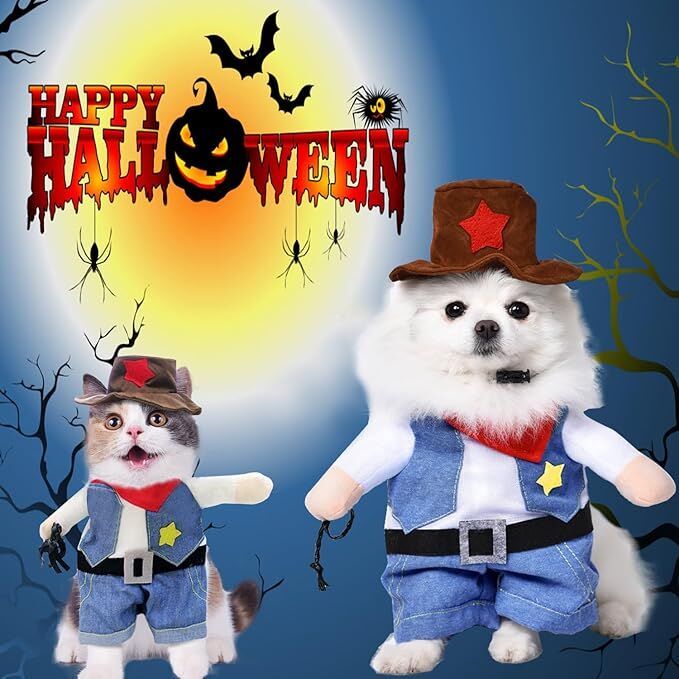 Small Dog Cowboy Costume With Hat Medium Size Western Pet Outfit (2Pcs)