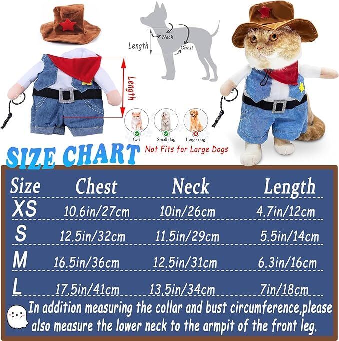 Small Dog Cowboy Costume With Hat Size Western Pet Outfit (2Pcs)