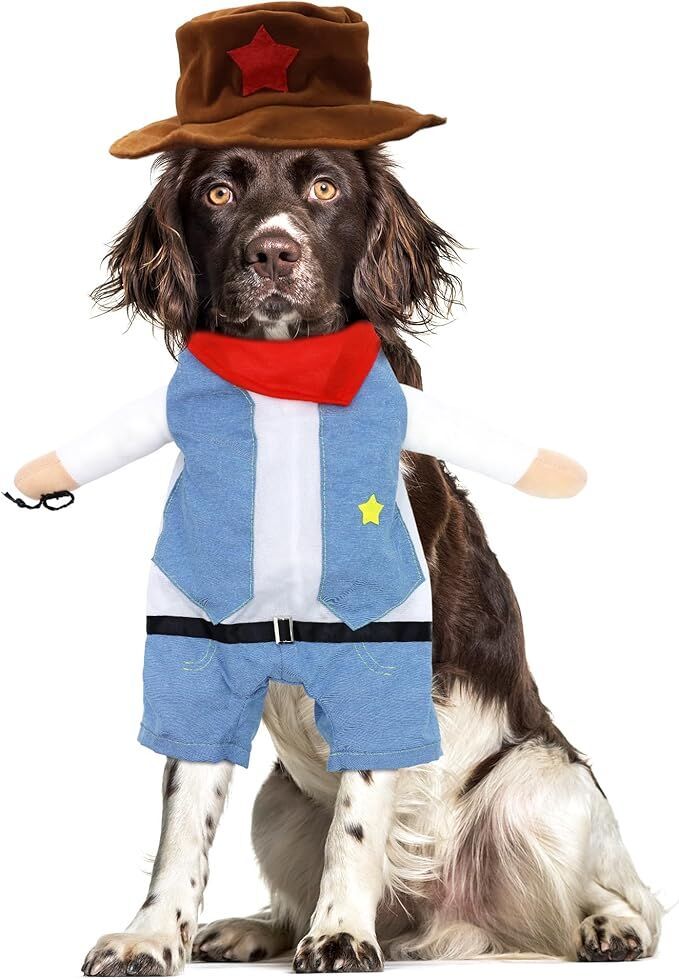 Small Dog Cowboy Costume With Hat Size Western Pet Outfit (2Pcs)
