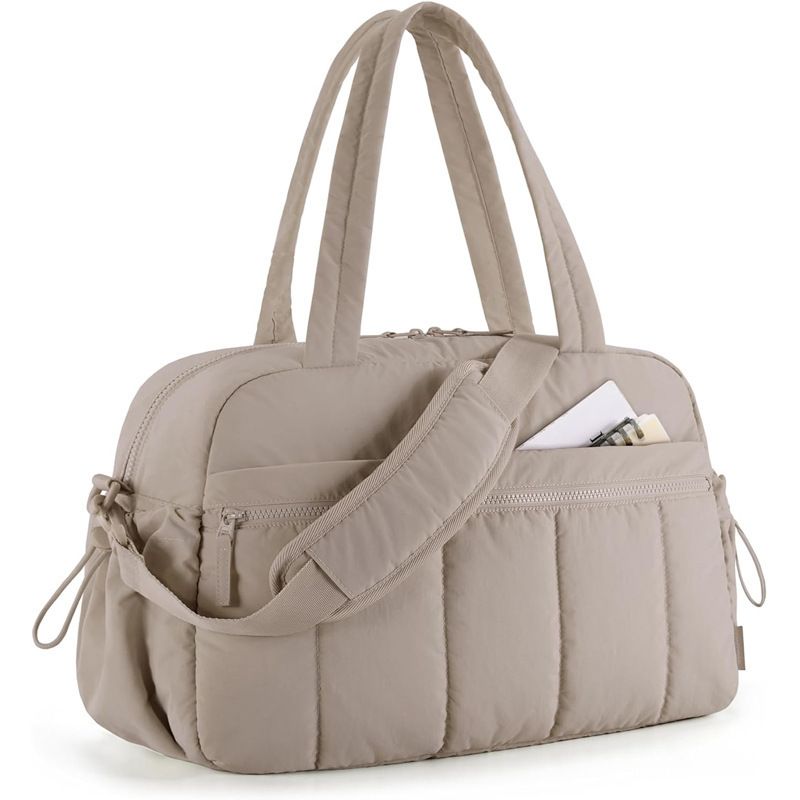 Large Capacity Travel Gym Duffle Bag - Waterproof Cloud Shoulder Tote for Women - Dry Wet Separation Overnight Weekender Bag for Fitness Business Trip - Camel