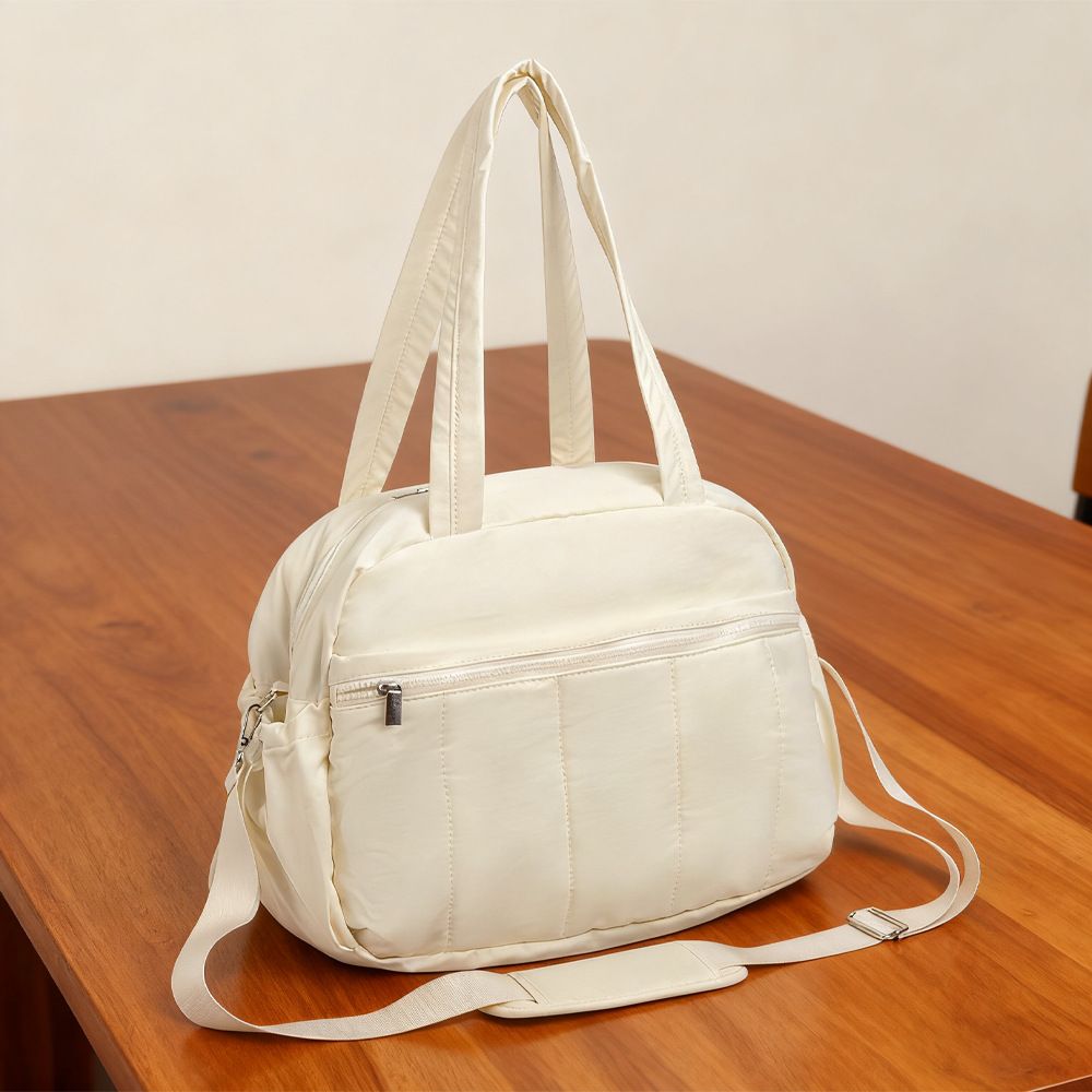 Large Capacity Travel Gym Duffle Bag - Waterproof Cloud Shoulder Tote for Women - Dry Wet Separation Overnight Weekender Bag for Fitness Business Trip - Off White