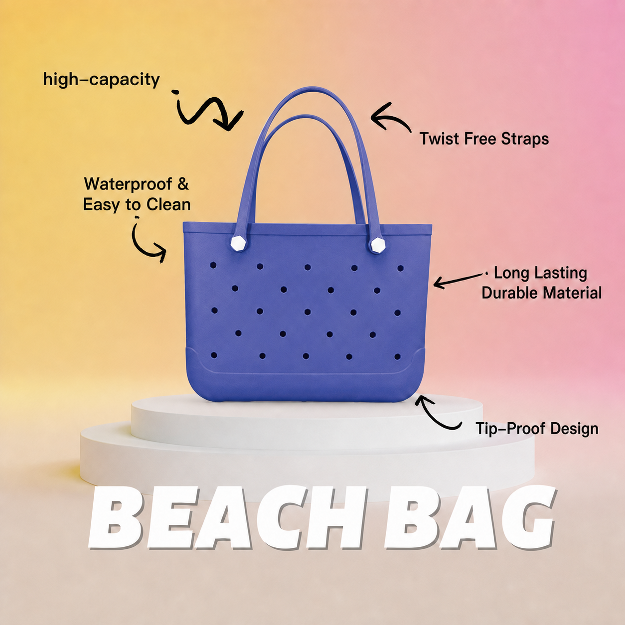 Waterproof Hexagon Mesh Beach Bag - Large Capacity Travel Storage Tote for Swimwear Towel Sunglasses - Royal Blue Large 48x34x24cm